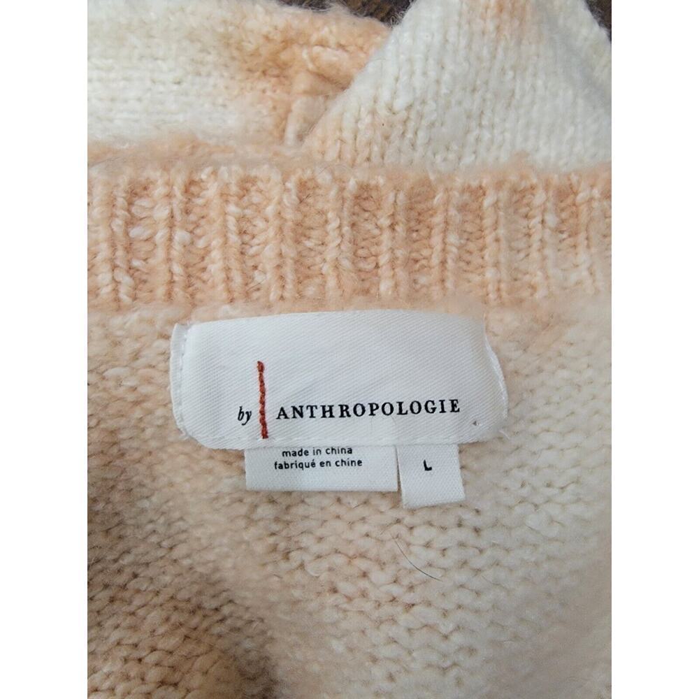 Anthropologie Cream and Peach Tie-Dye V-Neck Sweater Pullover - Picture 8 of 10